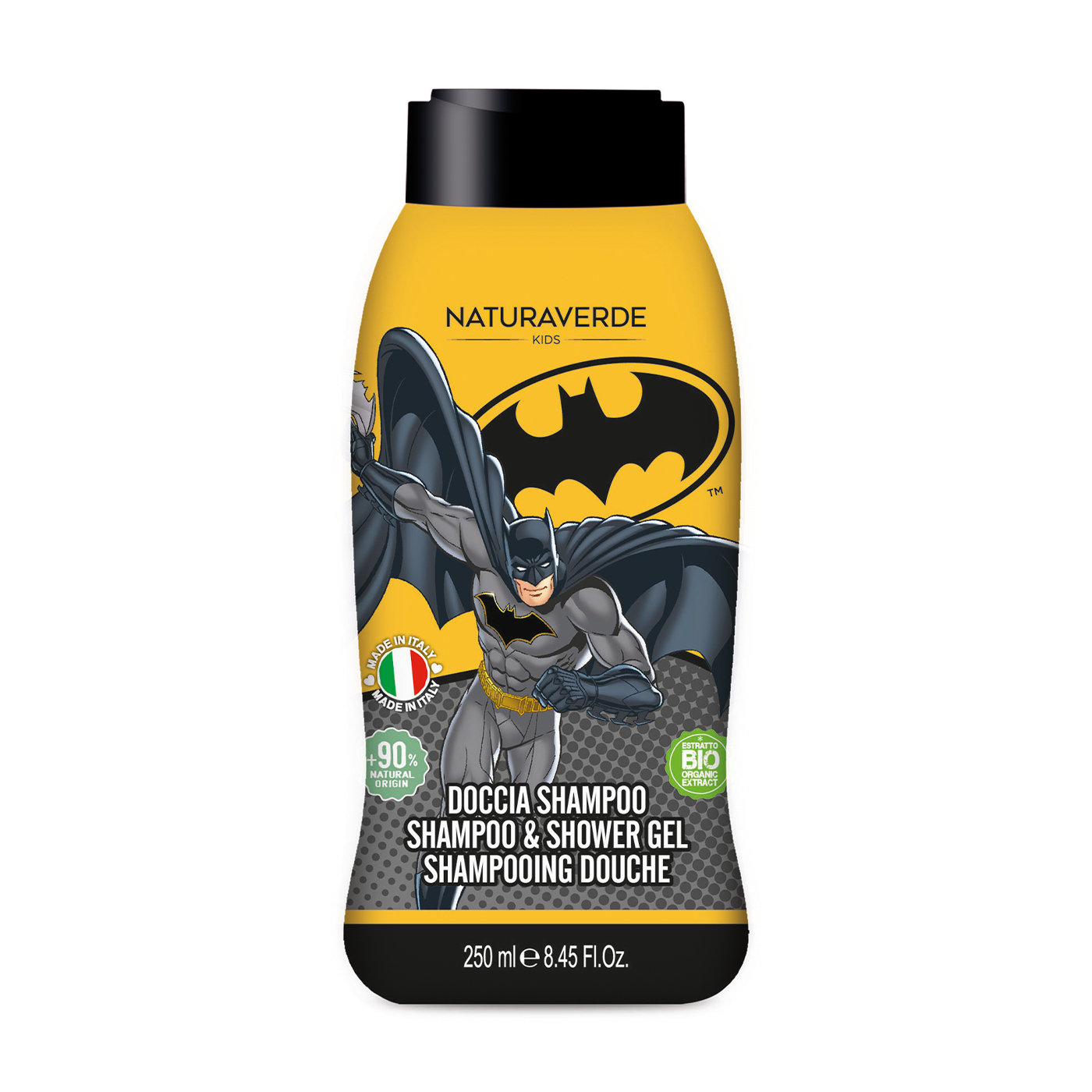 Дитячий гель для душу та шампунь Naturaverde Batman Shampoo &amp; Shower Gel з органічним екстрактом зеленого чаю, 250 мл